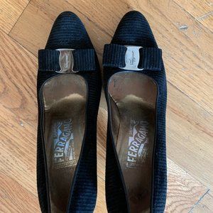 Ferragamo Velvet Black Heels, Size 6.5